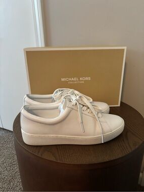 Michael Kors White Leather Lace-Up Sneakers